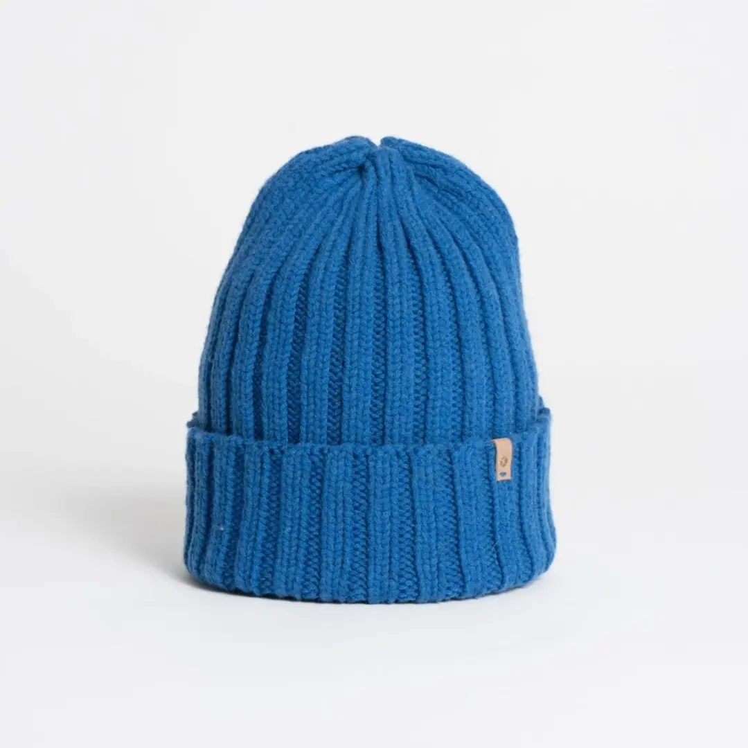 Merino Handknit Thick Rib Hat in Ocean Blue