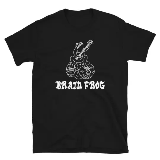Brain Frog white on black t-shirt