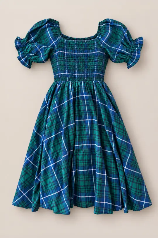 Mini Teagan Dress in Emerald Plaid
