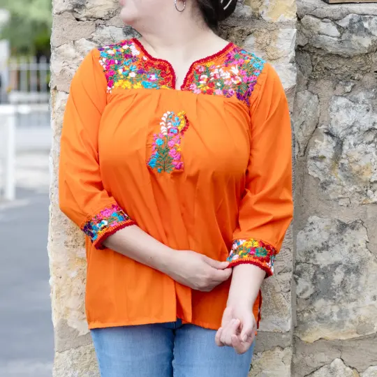 Camila Hand-Embroidered 3/4 Sleeve Blouse