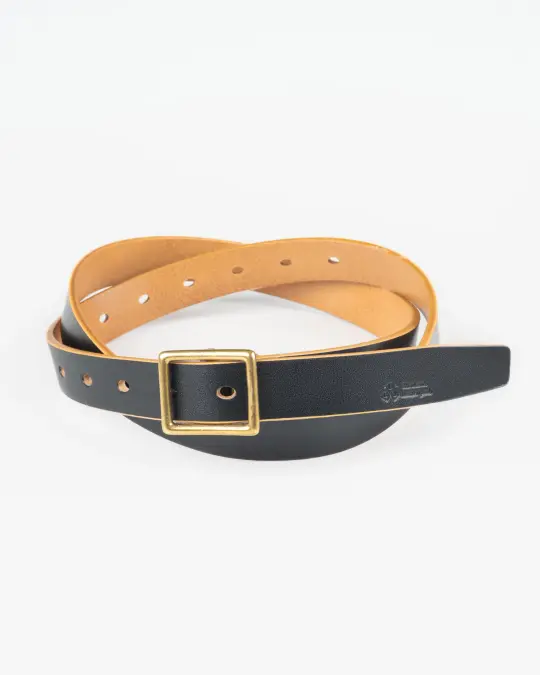 OGL Obbies Square Buckle Leather Belt - Hand Dyed Black