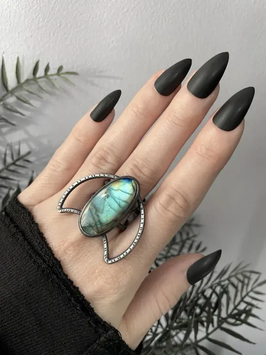 Labradorite Moon Ring - Size 9