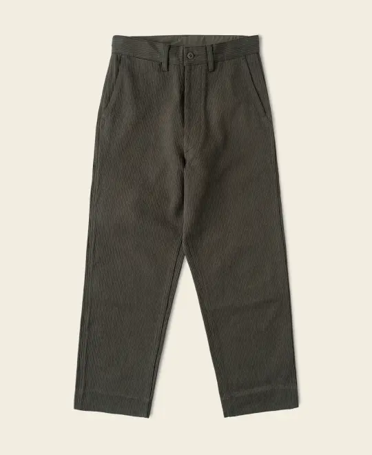 1940s Pique Stripe Cotton Work Trousers - Coffee