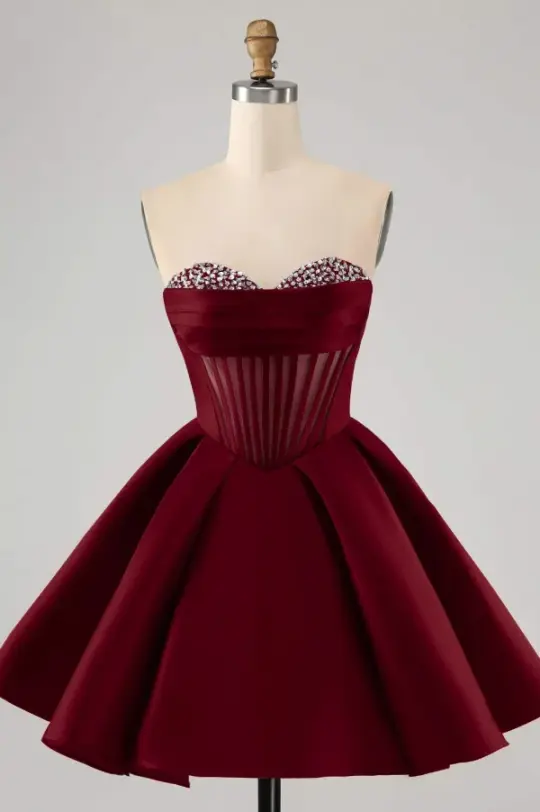 Princess Sweetheart Women's Homecoming Dress Burgundy Corset Short Prom Dress RS2262