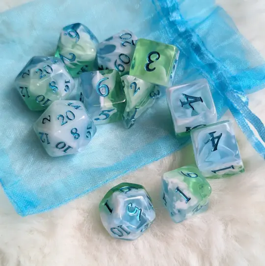 Tidecaller Dice Set – 7 and 11-Piece Ocean Blue Green DnD Dice | Fennek & Finch
