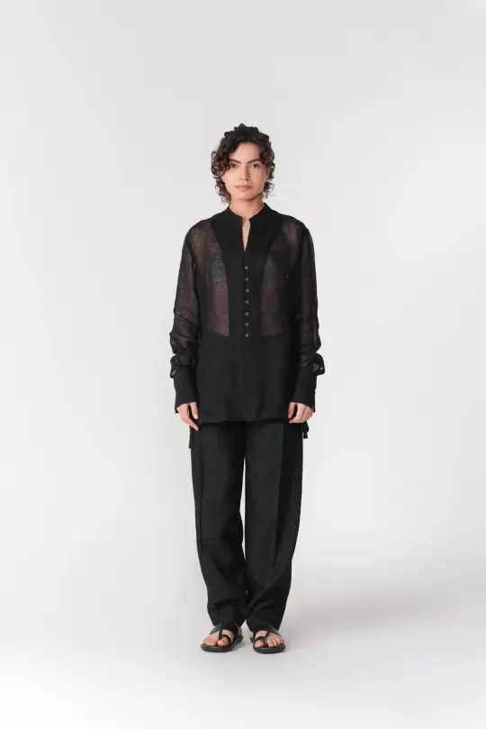 LINEN GAUZE TIE-UP TOP