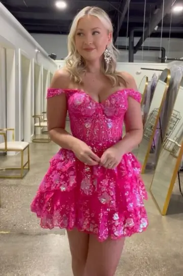 Sequins Glitter Flowy Women's Homecoming Dress Barbie Pink Corset Short Prom Dress Party Dress RS2478