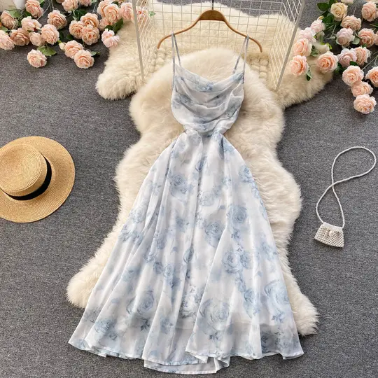 Gentle floral suspender skirt 2025 new forest waist holiday beach skirt R2343