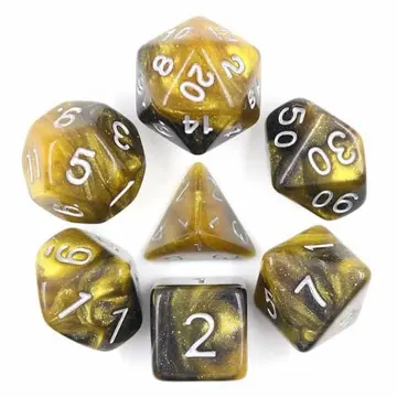Monarch Dice Set – Shimmering Gold & Black Clear Resin