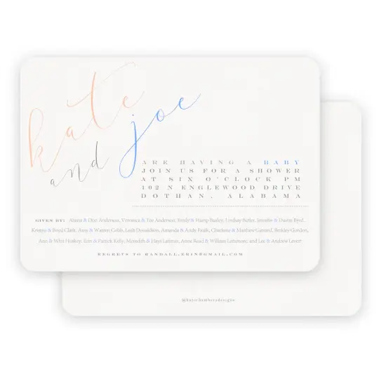 Blue & Pink Slanted Gender Neutral Baby Shower Invitation