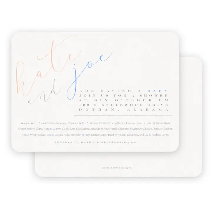 Blue & Pink Slanted Gender Neutral Baby Shower Invitation