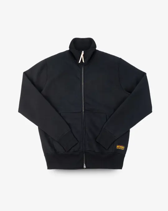 14oz Ultra Heavyweight Loopwheel Cotton Zip Up Sweater - Black