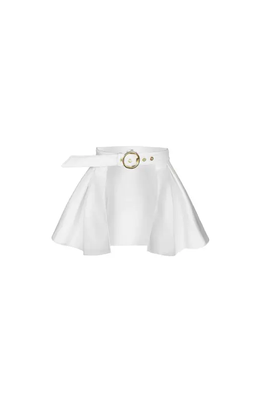 Buckle Belt with Peplum Detail in White | Majestic White