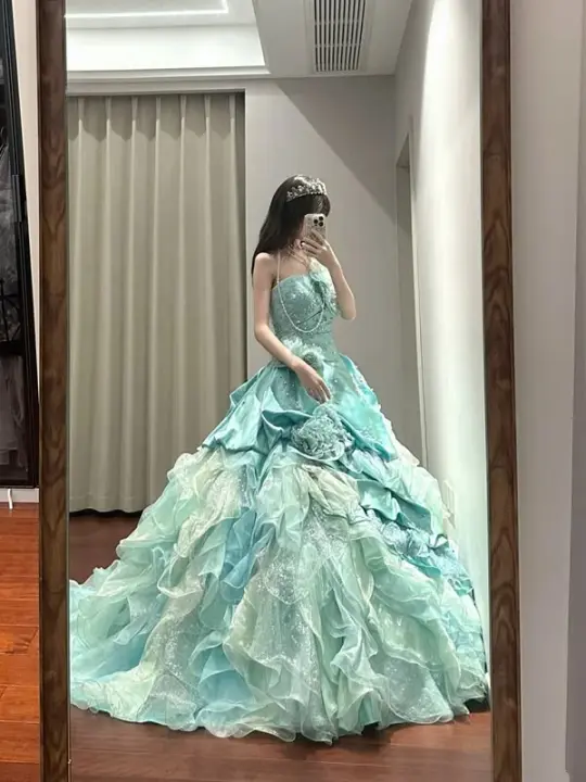 Elegant Lemon Green Ball Gown Strapless Dress with Embroidery Birthday Dress Quinceanera Dress RS034