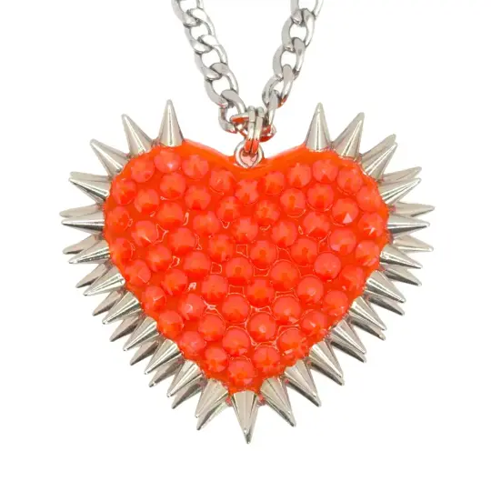 Classic Spiked & Paved Heart Necklace | Electric Orange