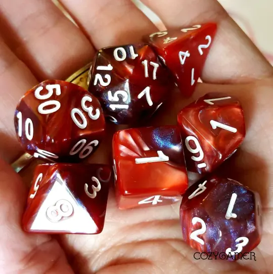 Lava Galaxy Glitter Acrylic Dice Set. TTRPG 7 Piece Dice