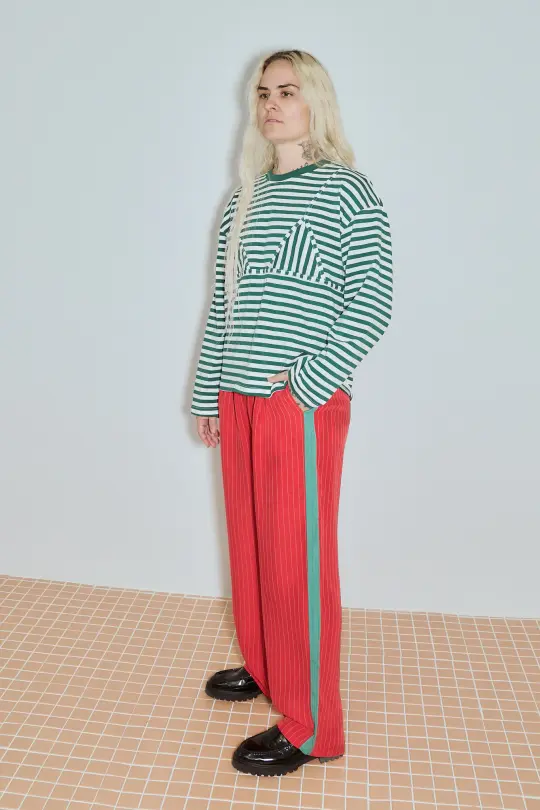 Bikini Bod Cotton Stripe Long Sleeve Tee Green/White