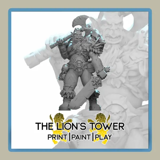 render of 32mm miniature Rurbag Drakegnasher - Orc Barbarian