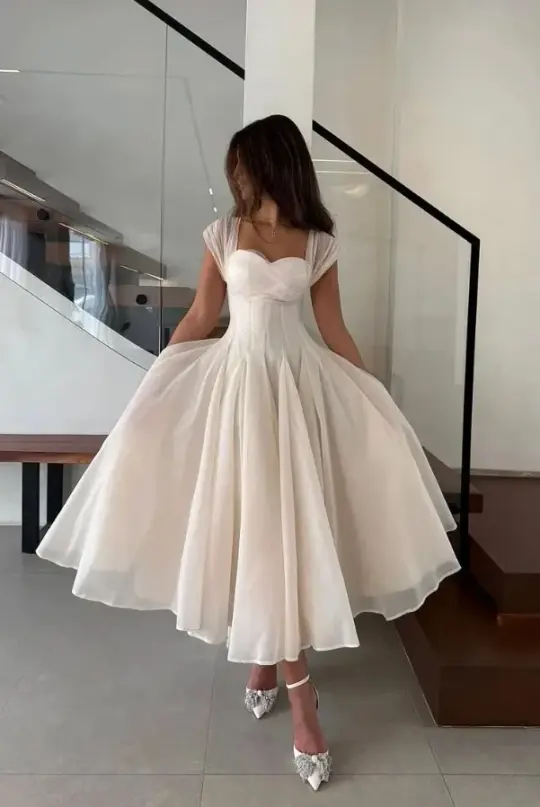 Puffy White Corset Prom Gown ,Gentle Women's Maxi Evening Dress RS2158