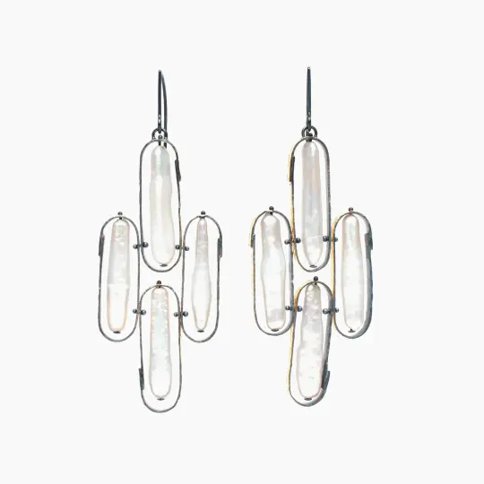 Banded Biwa Pearl Chandelier Earrings