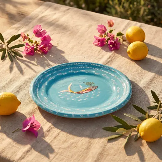 Capula Hand-Painted Pescadito Medium Oval Dish