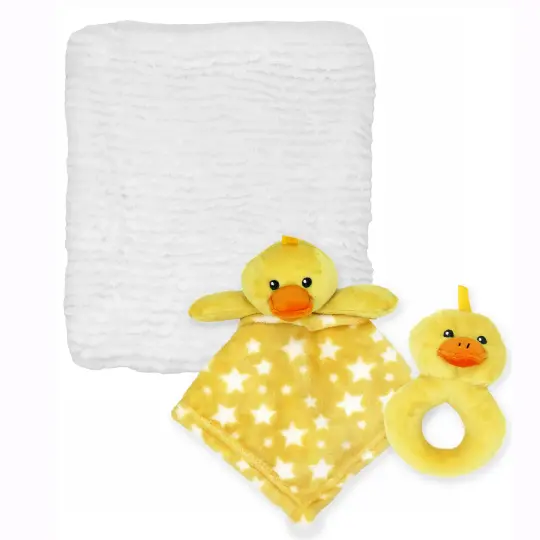 Baby Mode Baby Boys and Girls Blanket and Nunu and Rattle Gift Set, Blue
