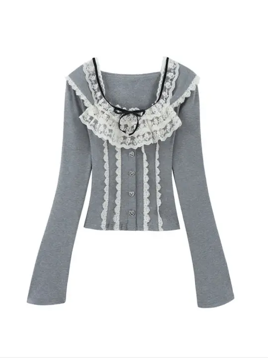 Babe Lolita Balletcore Lace Bowtie Shirt