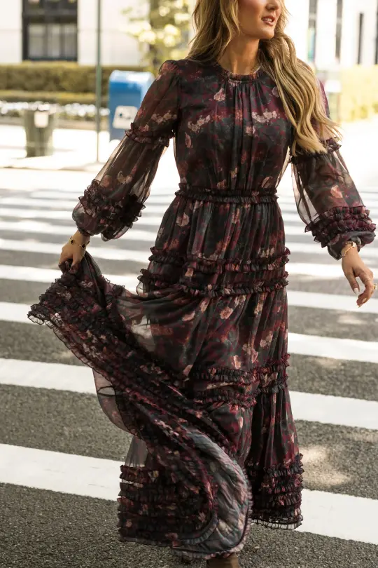 Geneva Dress in Aubergine Resplendent Bloom