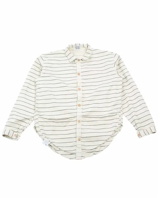 Tender Type 441 Compass Pocket Shirt Inverse Butcher's Stripe Cotton Twill Rinsed Ecru