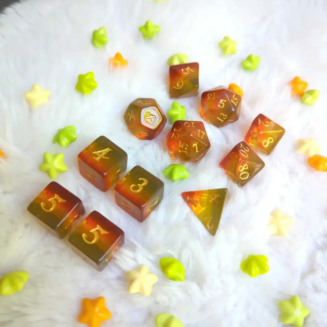 Autumn Sparkles Dice Set – 11-Piece Fall Glitter DnD Dice | Fennek & Finch