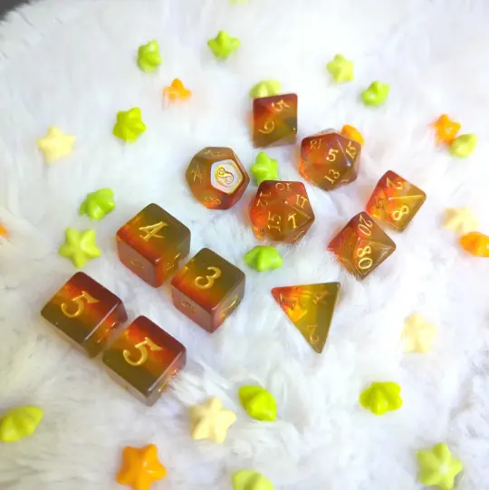 Autumn Sparkles Dice Set – 11-Piece Fall Glitter DnD Dice | Fennek & Finch
