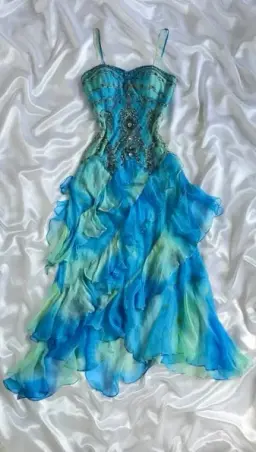 Charming Gradient Ruffled Prom Dress,A-Line Spaghetti Straps Beaded Corset Maxi Party Dress Cami Dress RS1046