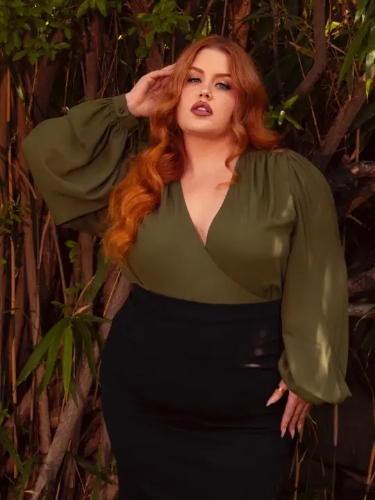 FINAL SALE - Georgette Wrap Top in Olive