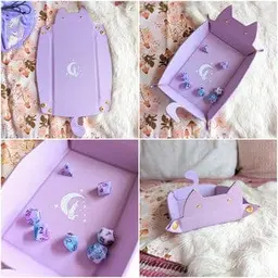 Cat Dice Tray in Lilac | Foldable PU Leather Rolling Tray for DnD