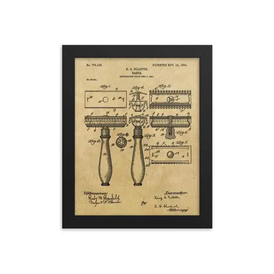 King C Gillette Patent Drawing 1904 Framed Print