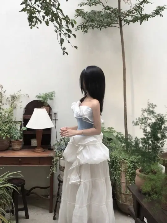 Gentle Tulle Tiered Women's Prom Gown White Waist Fitted Maxi Evening Dress Birthday Dress — Fall Outfit 2026 New  RS3241