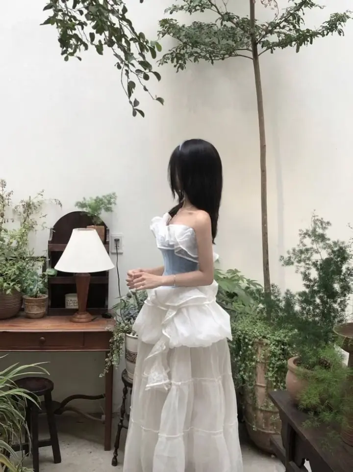 Gentle Tulle Tiered Women's Prom Gown White Waist Fitted Maxi Evening Dress Birthday Dress — Fall Outfit 2026 New  RS3241
