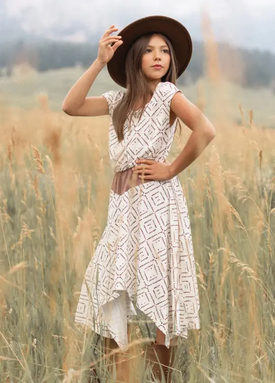 Fenlie Dress in Cream Boho Geo