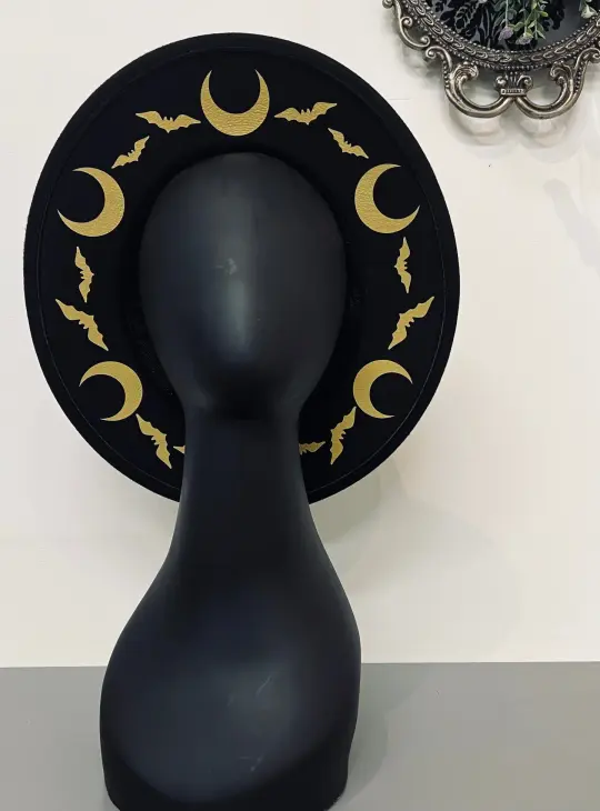 Gold Bat Moon Vegan Felt Wide Brim Hat