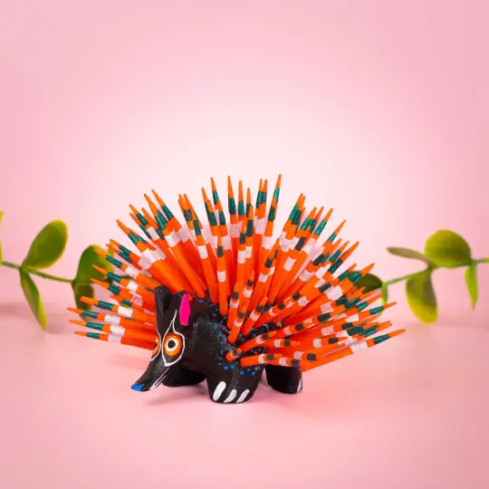 Large Porcupine Wooden Figurine