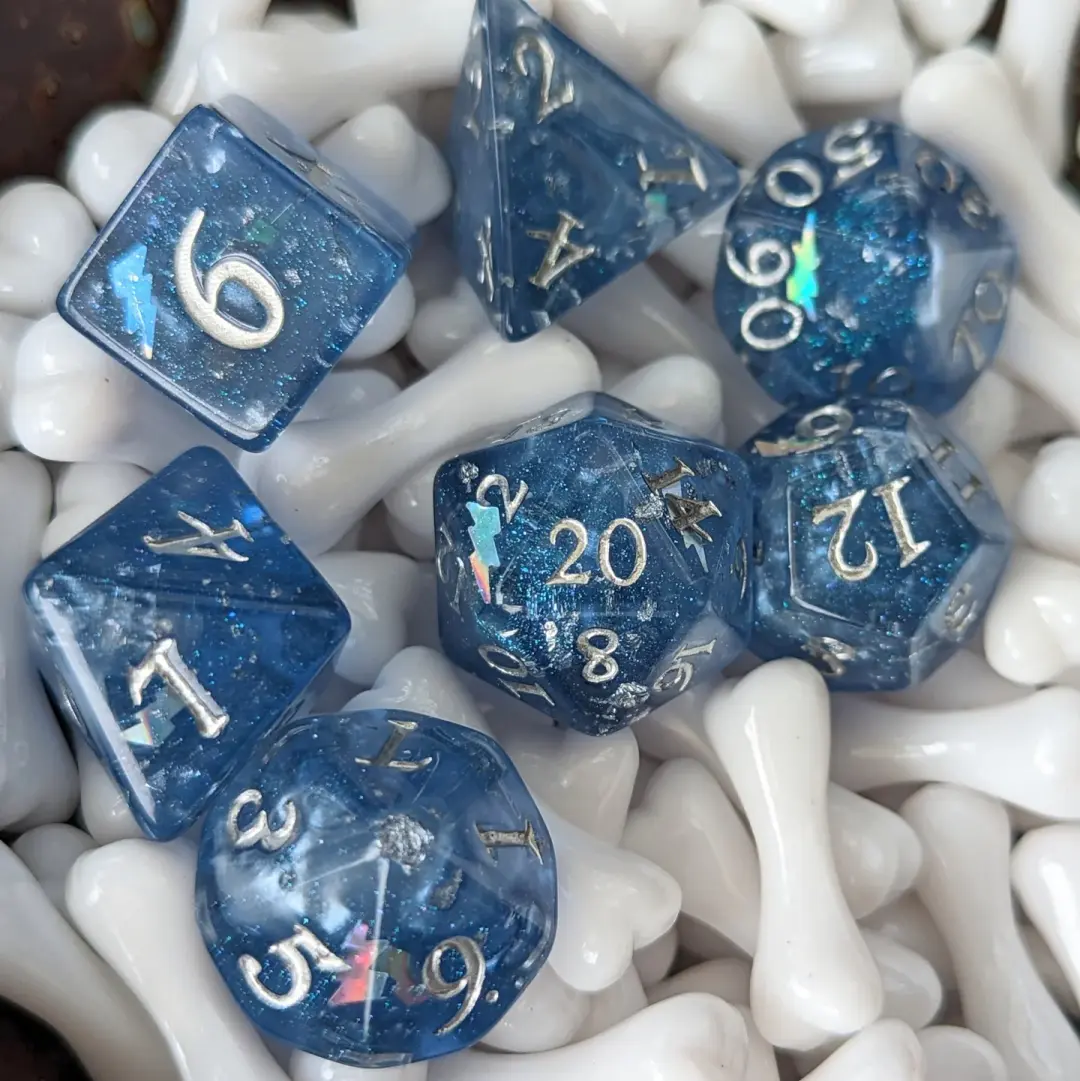 Storm Daddy Dice Set – 7/11-Piece Blue Lightning Thunder DnD Dice
