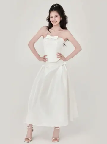 Minimalist White A-Line Strapless Long Women Dress with Bow-knot Evening Dress Professional Dress RS136