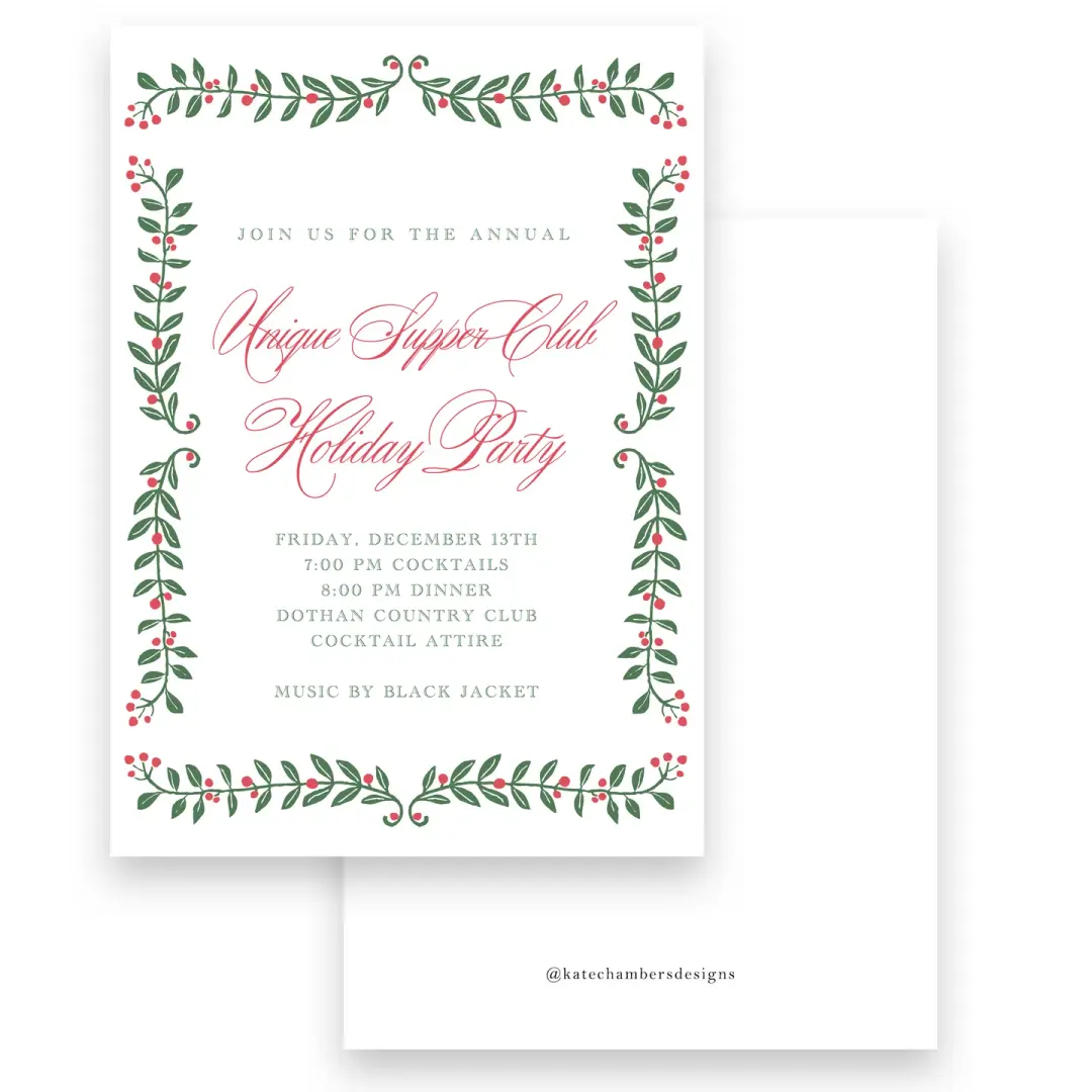 Simple Red berry Border Holiday Invitation