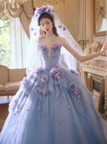 Tulle Hazy 3D Floral Corset Prom Gown ,Romantic Lavender Maxi Evening Dress Birthday Dress RS1947
