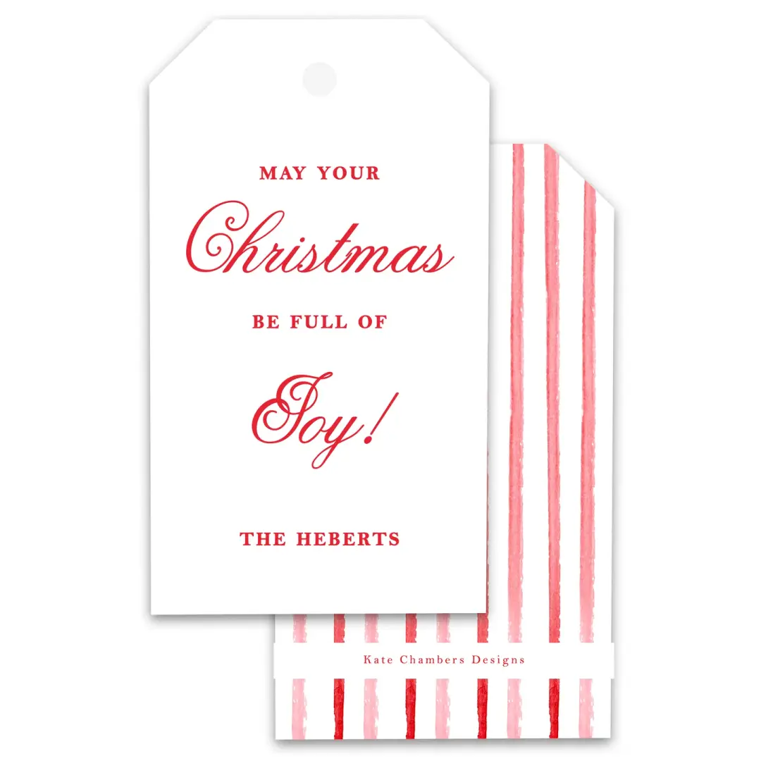 Watercolor Red and White Stripe Customizable Holiday Gift Tag