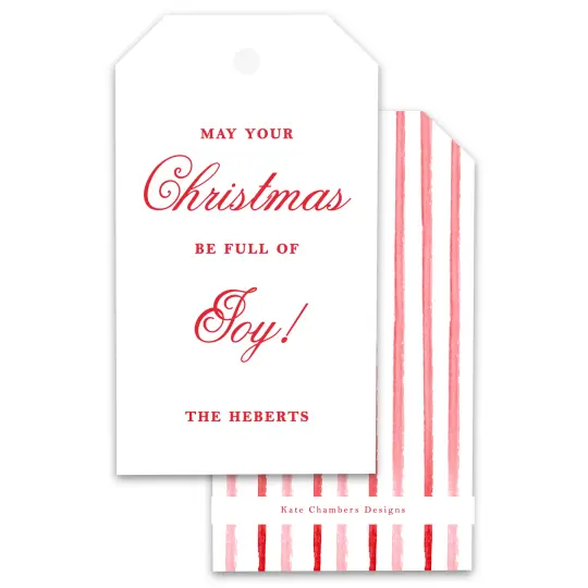Watercolor Red and White Stripe Customizable Holiday Gift Tag
