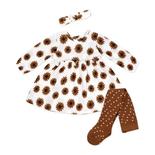 Baby Mode Baby Girls 3 Piece Wildflower Dress, Tights, and Headband Set, 12M