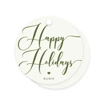 Engraved Printed Holiday Tag "Happy Holidays" Round, Set of 50