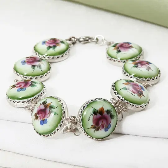 Green Floral Finift Enamel Bracelet