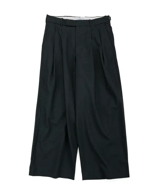 marka Two Tuck Baggy Trousers 2/72 Wool Tropical Washer Chambray Black